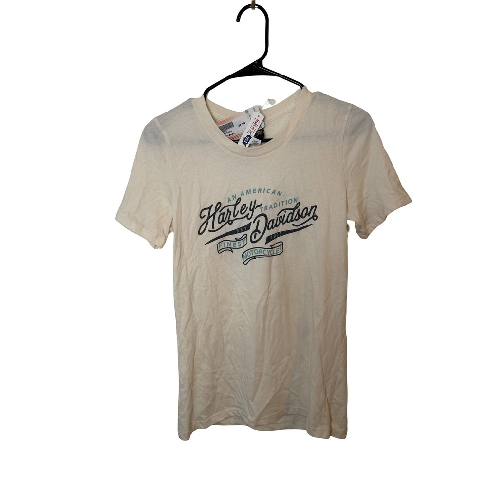 Harley-Davidson Womens Outlaw Graphic T-Shirt Cream Blue Springs MO Small NWT